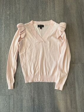 Truth by Republic pink v-neck ruffle sleeve sweater (Small)